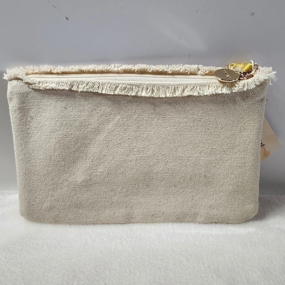Morgan Harper Nichols Fringe Be Still Cream Canvas Pouch Bag Clutch